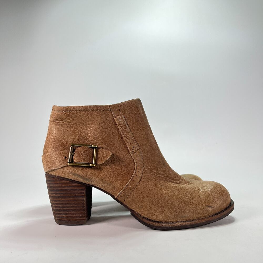 Caterpillar Annette Chicory Tan Leather Side Zip Block Ankle Boots Womens Size 8